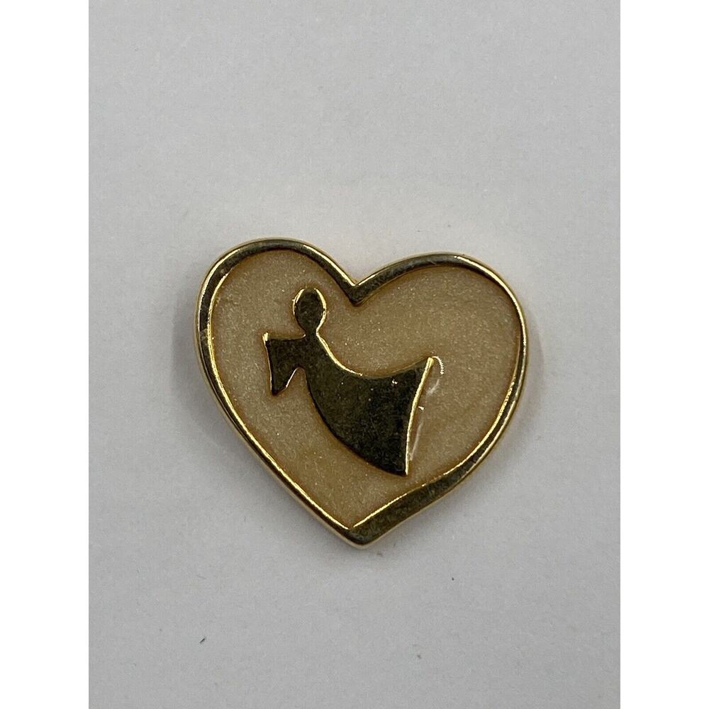 Vintage Gold Colored Angel in Heart Lapel Pin Brooch‎